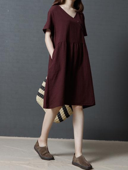 Plaid Loose Ramie Cotton Linen Long Dress