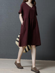 Plaid Loose Ramie Cotton Linen Long Dress