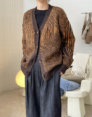 Vintage Abstract Pattern V-Neck Sweater Cardigan