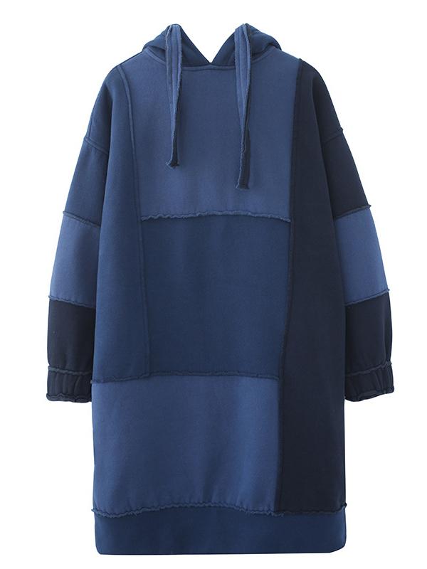 Loose Color-Block Velvet Long Hoodie