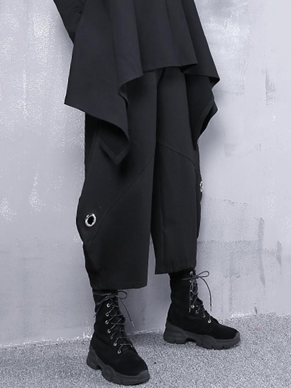 Black Roomy Hollow High-Waist Casual Pants