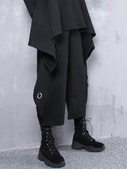 Black Roomy Hollow High-Waist Casual Pants