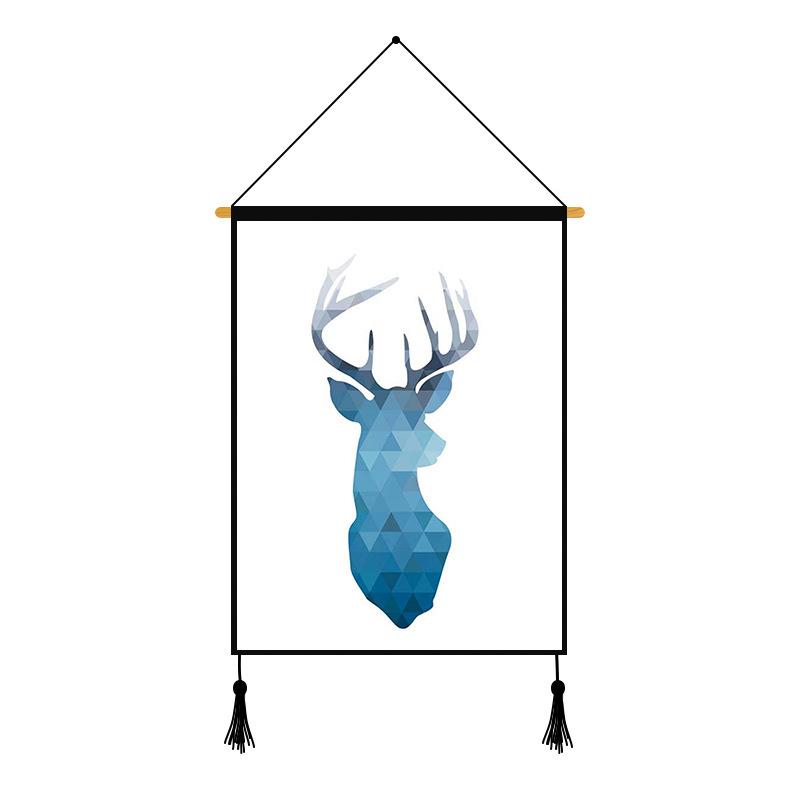 Blue Deer Geometric Pattern Printed Wall Hanging Decoration