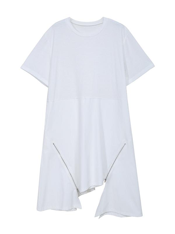 Simple Irregularity Solid Zipper Dress