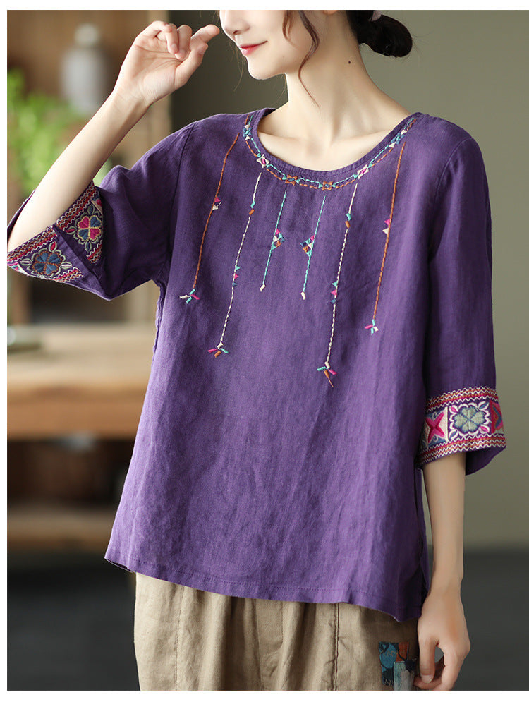 Retro Loose Embroidered T-Shirt