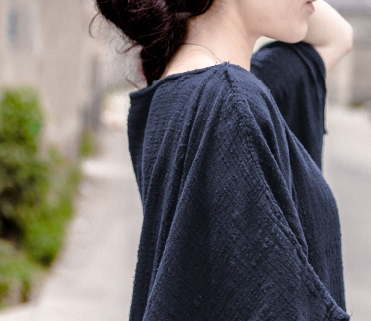 Women Solid Color Round Neck Loose Casual Dress
