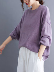 Women Loose Solid Color Knitted Sweater