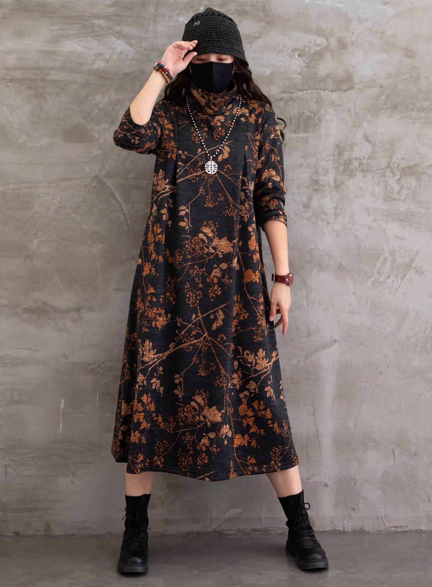 Vintage Floral Printed  Casual Midi Dress