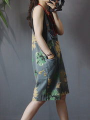 Artistic Retro Floral Denim Overalls