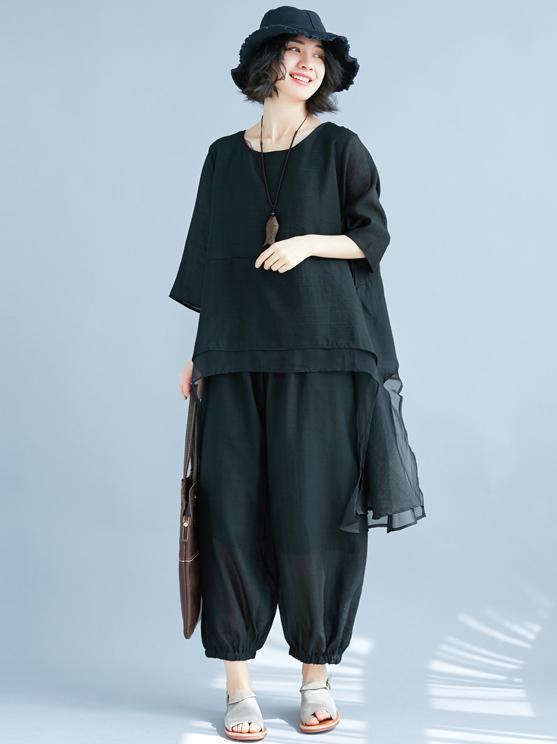 Black Loose Comfortable Cotton Suits