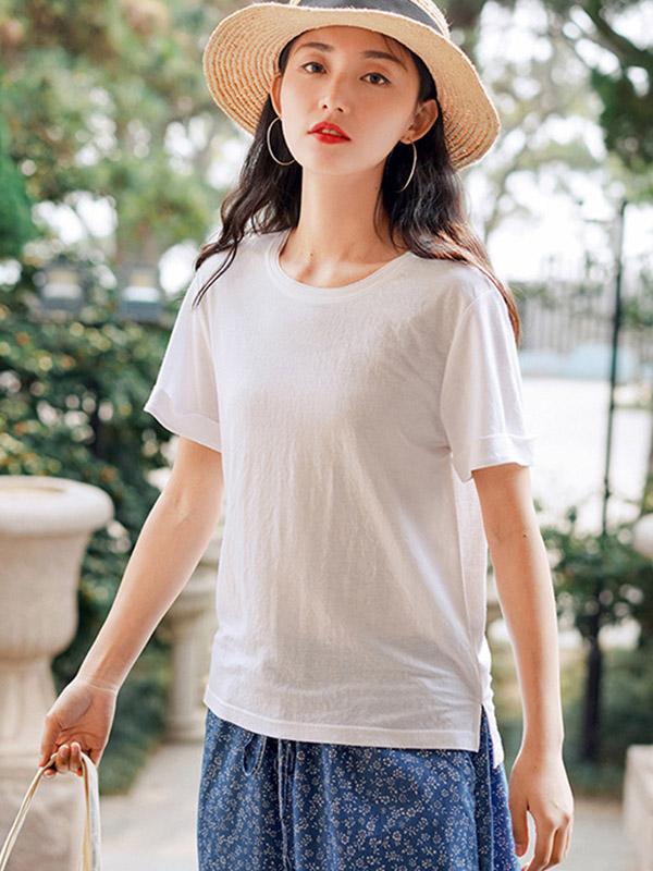 Simple Solid Short Sleeves Tops