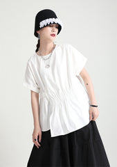 Solid Color Round Neck Stitching Casual Shirt