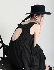 Sleeves Round Neck Irregular Ruffled Maxi Dress
