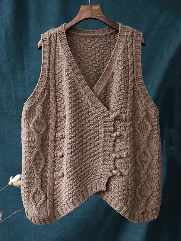 Vintage Loose Button Cropped V-Neck Vest