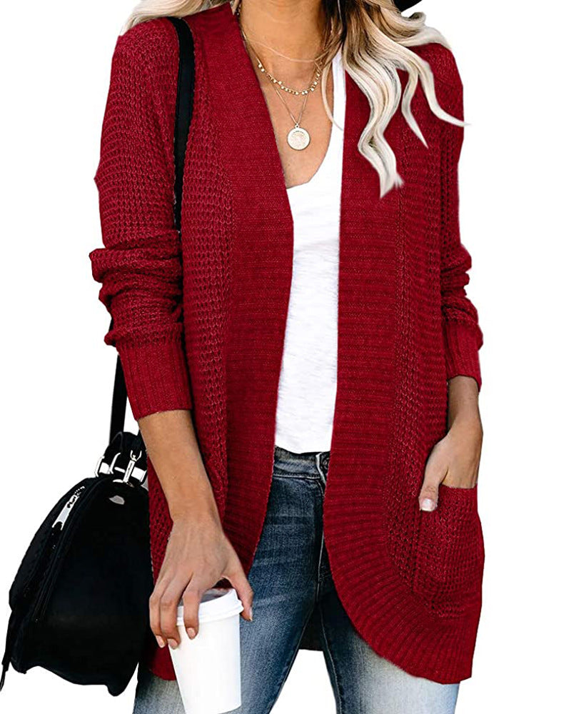 Casual Solid Color Knitted Cardigan Top