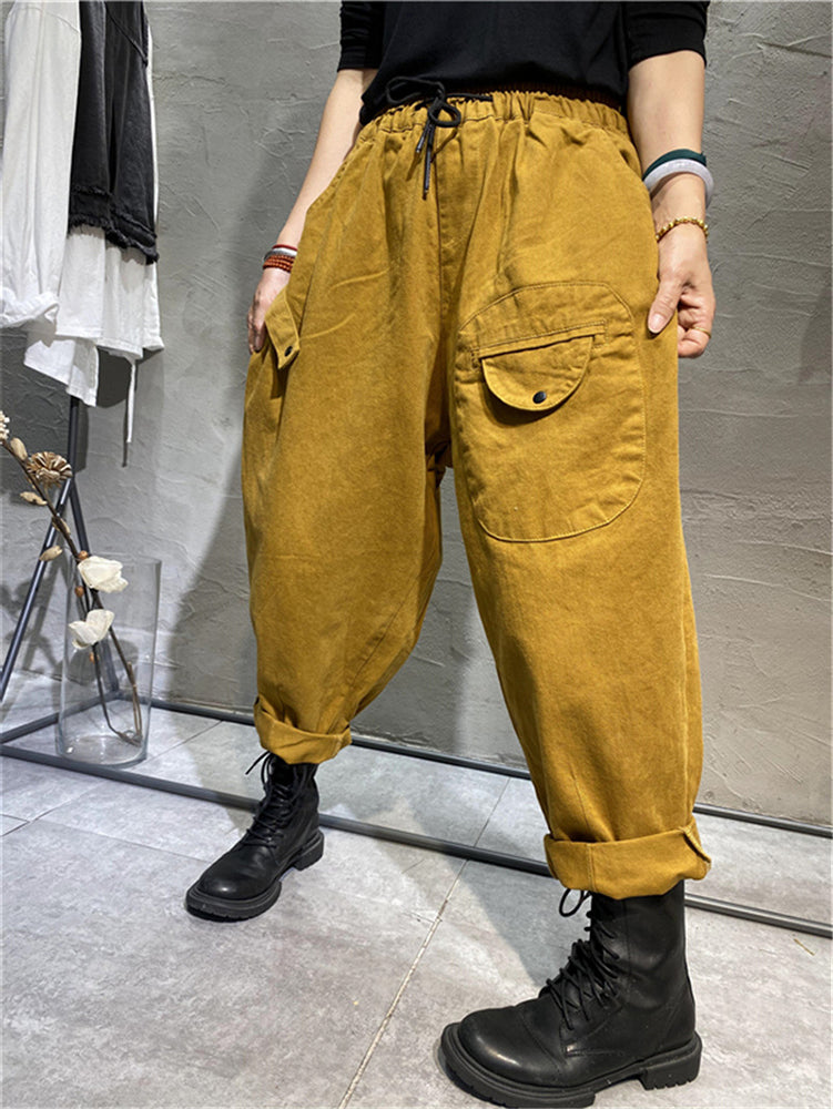 Elastic Waist Patch Pocket Harem Pants