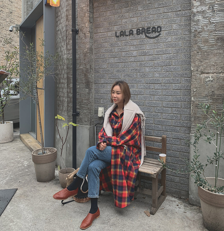 Plaid Long Sleeve Shirt Dress
