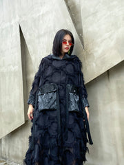 Split-Joint Tasseled Hooded Midi Dress