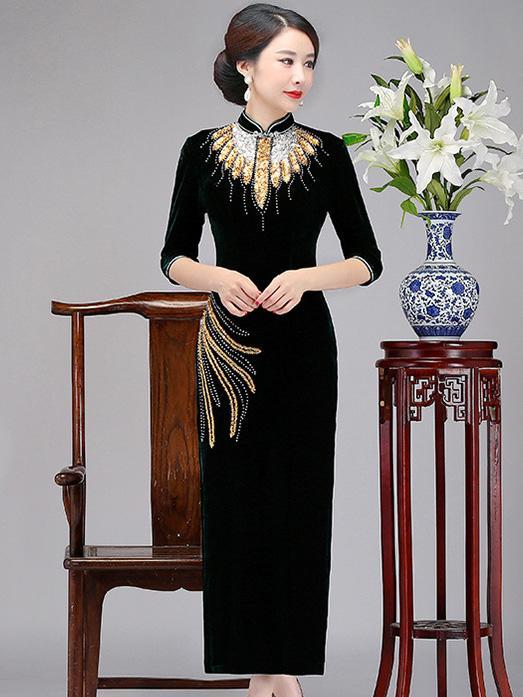 Elegant Paillette Cheongsam Dress