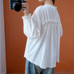 Women Round Neck Loose Casual Shirt