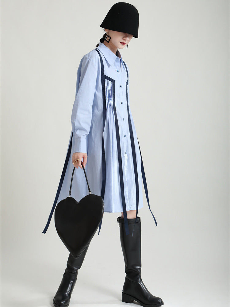Loose Long Sleeve Lapel Collar Midi Dress