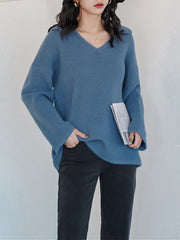 Women Simple Loose V-Neck Sweater