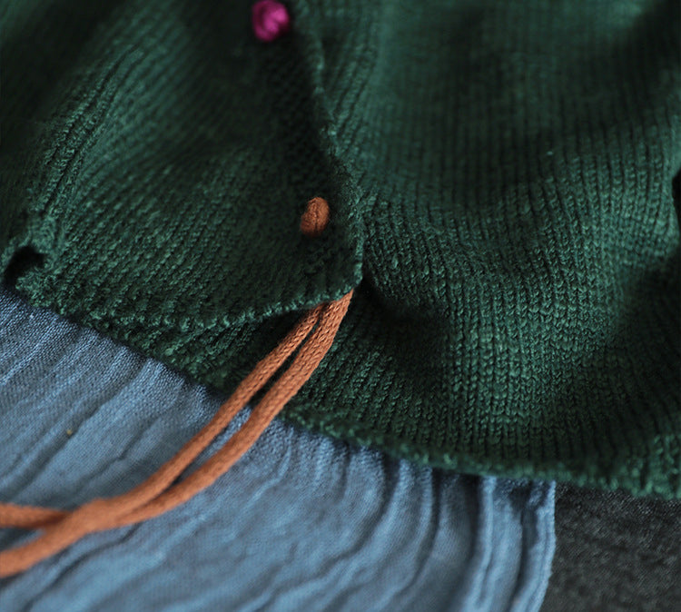 Solid V-Neck Loose Retro Cardigan Outwear