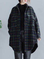 Large Size Loose Mid-Length Plaid Thick Woolen Coat