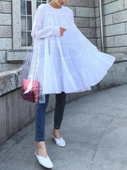 Irregularity Long Sleeves Pleated Solid Color Round-neck Blouses&shirts Tops