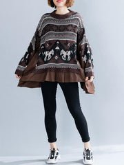 Loose Pony Pattern False-Two Cropped Splicing Shirts Sweater