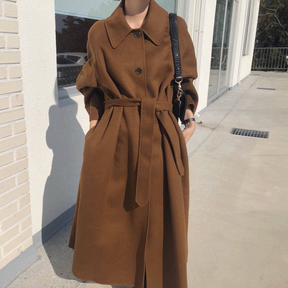 Retro Solid Color Loose Warmer Long Outwear