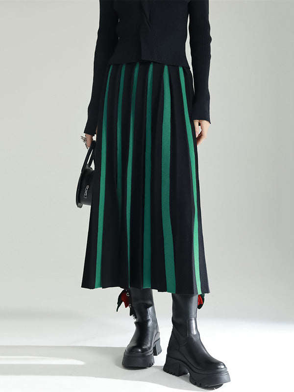 Original Creation Roomy A-Line Contrast Color Striped Skirts Bottoms
