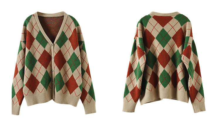 Retro Plaid Knitted Outwear