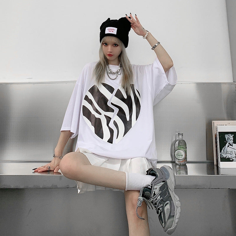 Women Zebra Print Loose Short Sleeve T-Shirt