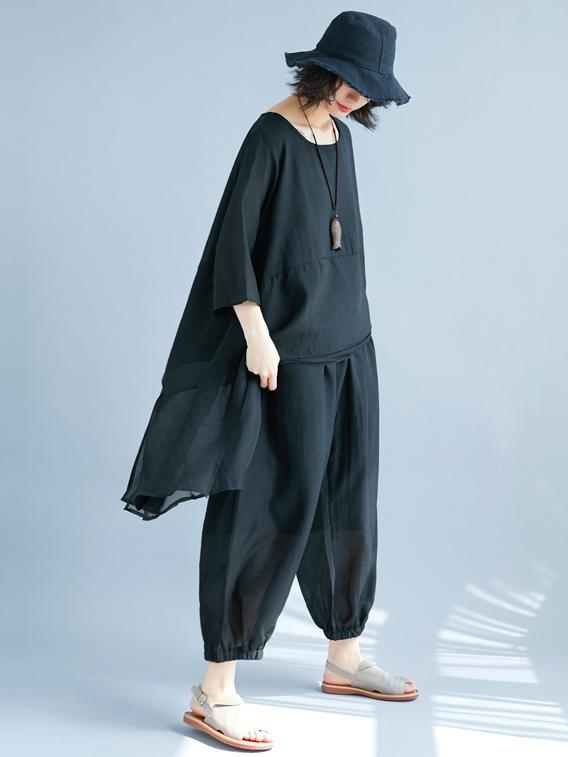 Black Loose Comfortable Cotton Suits