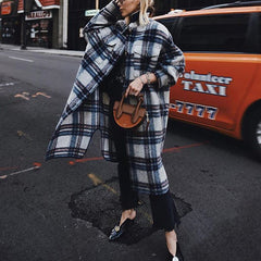 Classic Plaid Lapel Collar Midi Outerwear
