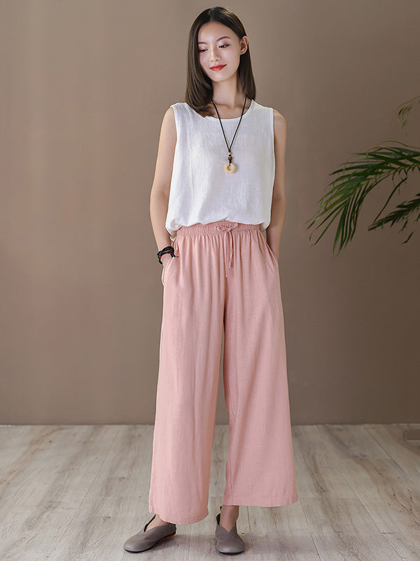 Casual Solid Column Capri-Pants Bottoms