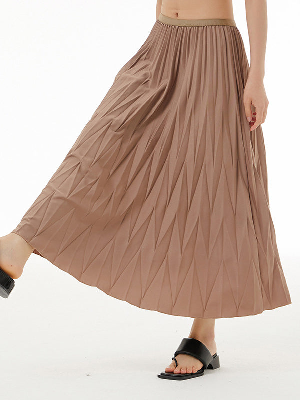 A-Line Roomy Pleated Pure Color Skirts