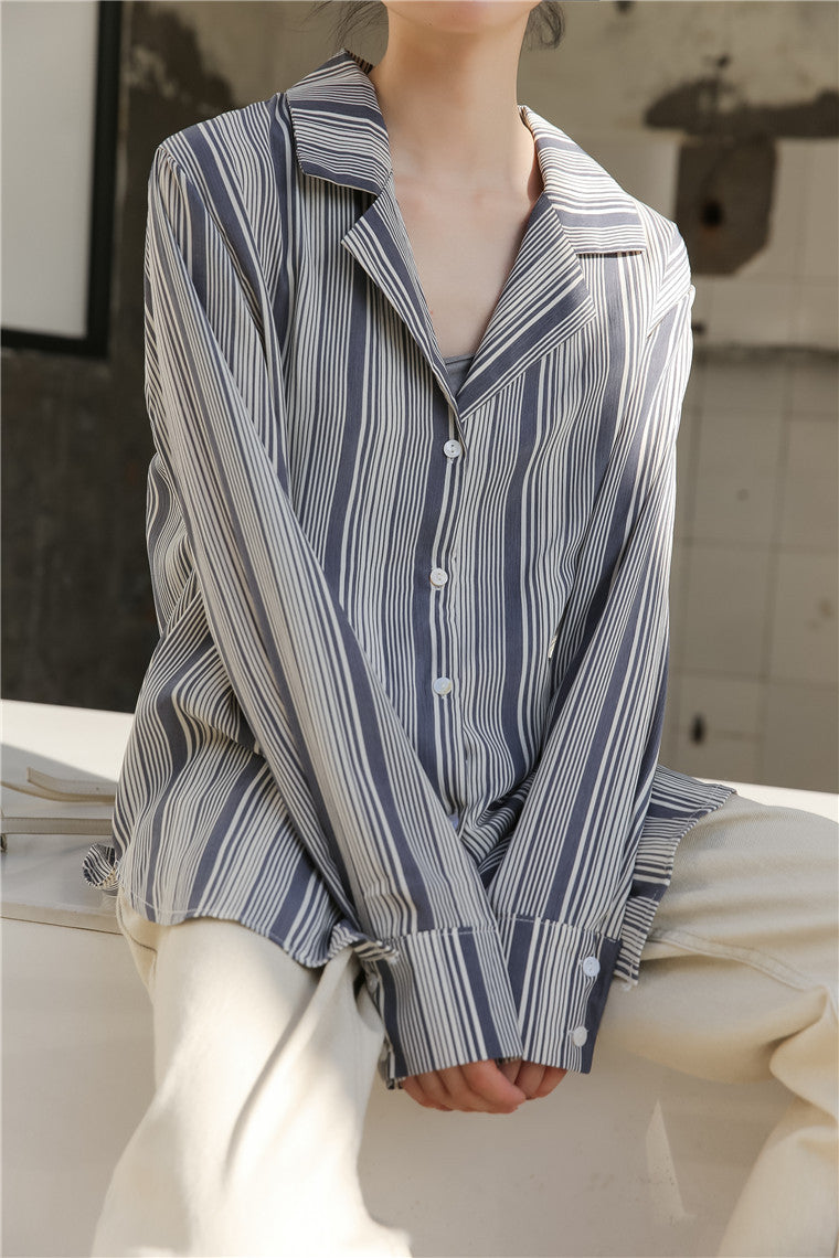 Vertical Stripes Long Sleeve Loose Shirt