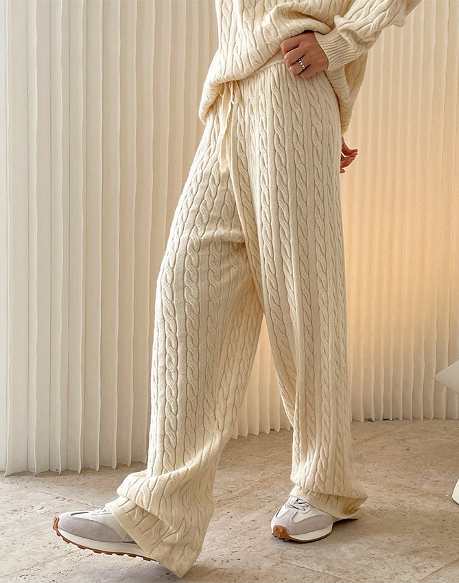 Cable High Waist Wide-Leg Knit Pants