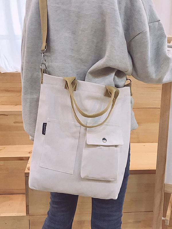 3 Colors With-pockets Canvas Handbag