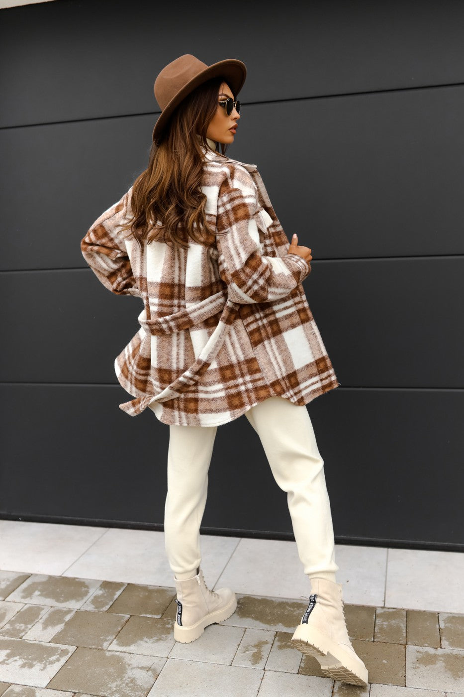 Casual Plaid Long Sleeve Thicken Shirt With Belt