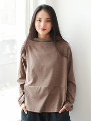 Women High Neck Solid Color Loose Bottoming Shirt