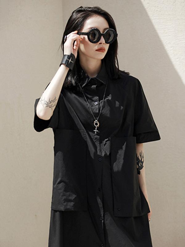 Loose Black Cool Long Shirt Dress
