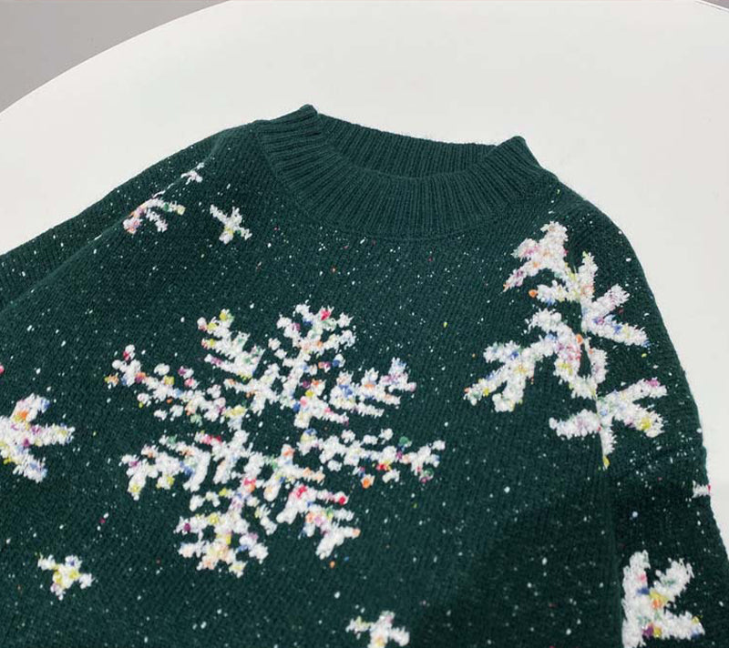 Christmas Snowflake Jacquard Round Neck Sweater