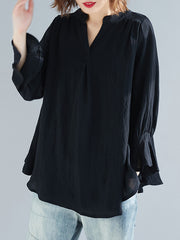 V-Neck Loose Ruffled Sleeve Blouses Shirts Top