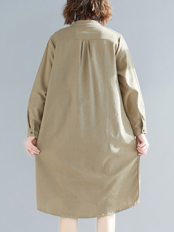 Original Solid Round-Neck Shirt Dress