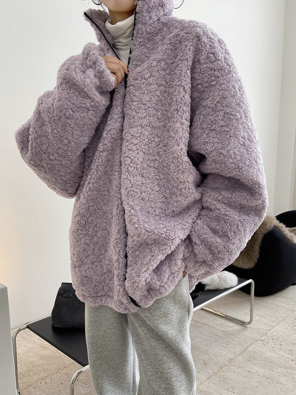 Casual Solid Color Plush Loose Coat