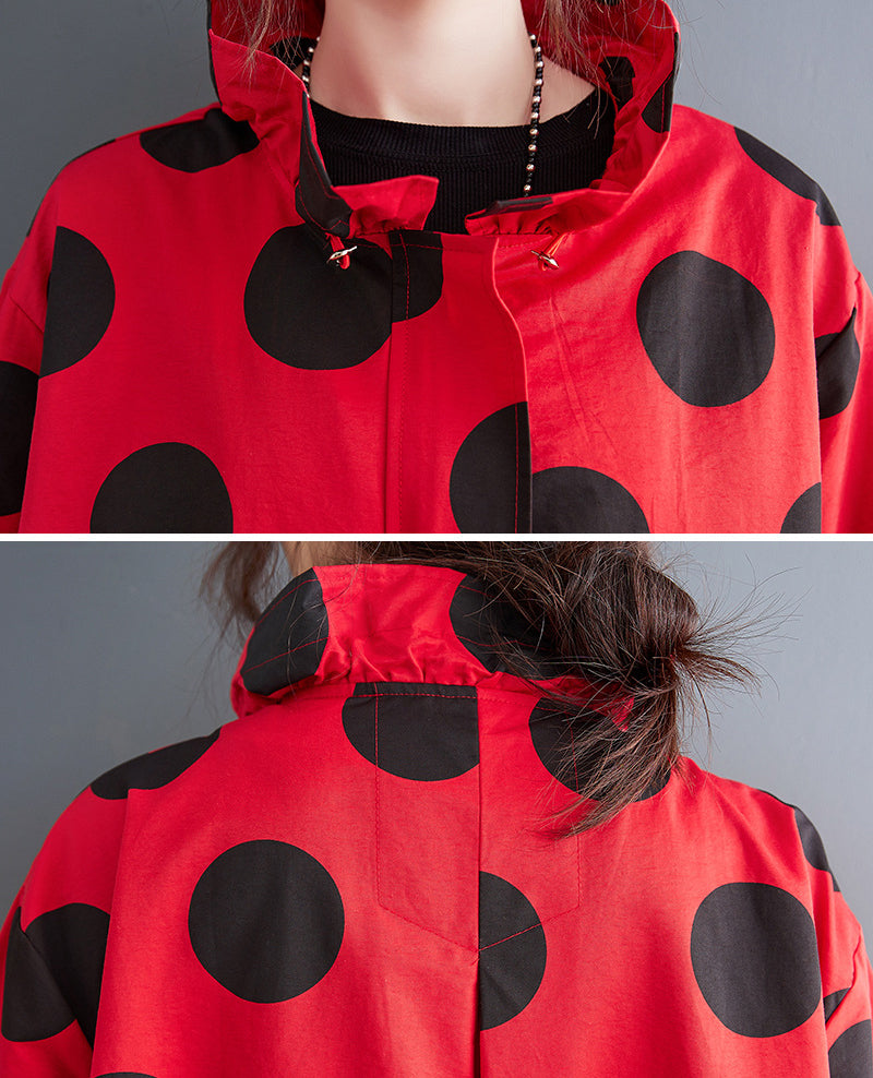 Loose Polka Dot Print Mid-Length Coat