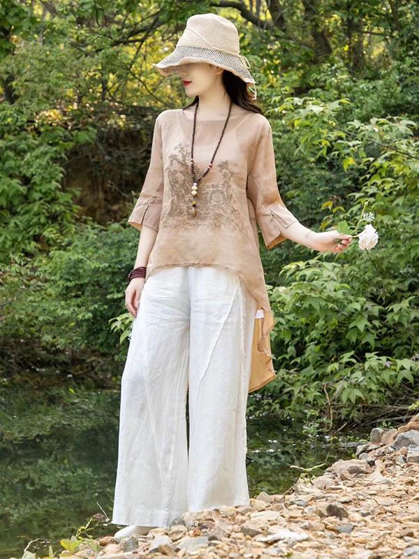 Embroidered Light Solid High-Low Shirt